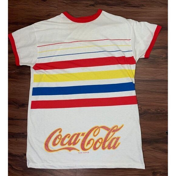 Vintage 80's Coca Cola T-Shirt One Size Stripe - Picture 4 of 8